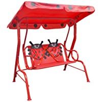vidaXL Balancín de Niños Acero y Tela Oxford Mariquitas Rojo Columpio Infantil